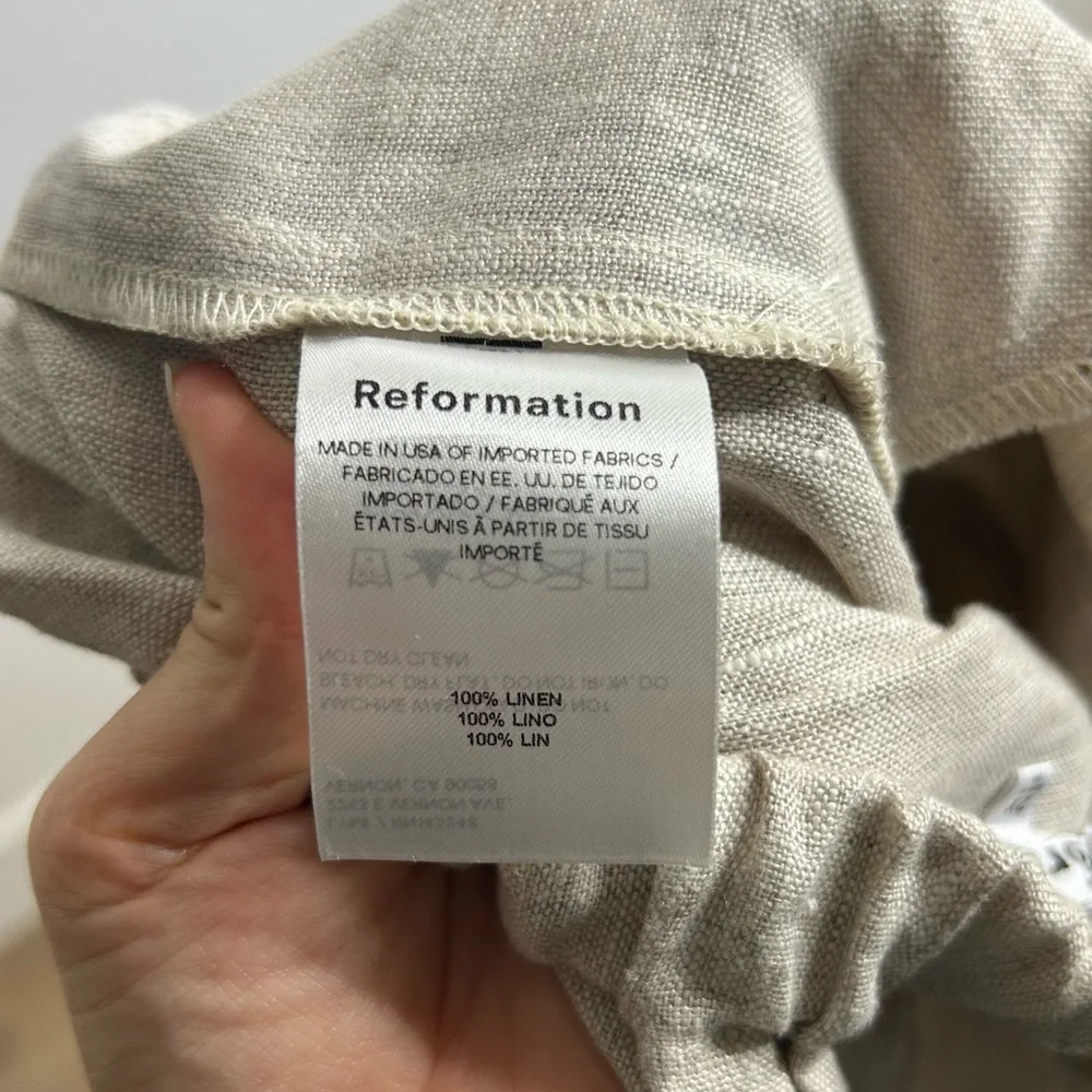 NWT Reformation 100% Linen Ethan Relaxed Fit Cargo Wide Leg Pant in Oatmeal